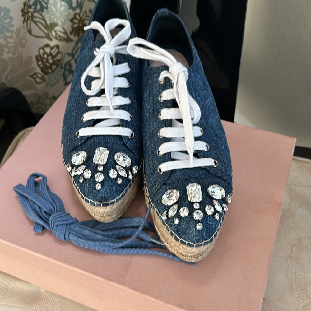 Miu Miu Denim Platform Espadrilles - image 4